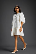 Load image into Gallery viewer, White Puffed Sleeve Cut-Out Embroidered Dress