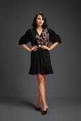Load image into Gallery viewer, Black V-Neck Cut-Out Embroidered Dress