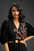 Load image into Gallery viewer, Black V-Neck Cut-Out Embroidered Dress