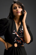 Load image into Gallery viewer, Black V-Neck Cut-Out Embroidered Dress