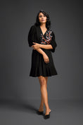 Load image into Gallery viewer, Black V-Neck Cut-Out Embroidered Dress
