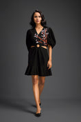 Load image into Gallery viewer, Black V-Neck Cut-Out Embroidered Dress