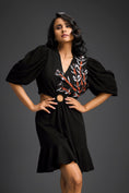 Load image into Gallery viewer, Black V-Neck Cut-Out Embroidered Dress