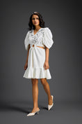 Load image into Gallery viewer, White V-Neck Cut-Out Embroidered Dress