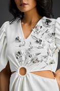 Load image into Gallery viewer, White V-Neck Cut-Out Embroidered Dress