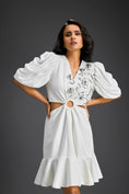 Load image into Gallery viewer, White V-Neck Cut-Out Embroidered Dress