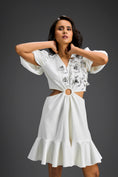 Load image into Gallery viewer, White V-Neck Cut-Out Embroidered Dress