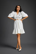 Load image into Gallery viewer, White V-Neck Cut-Out Embroidered Dress