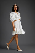 Load image into Gallery viewer, White V-Neck Cut-Out Embroidered Dress