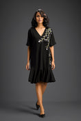 Load image into Gallery viewer, Black Short Sleeves Cut-Out Embroidered Dress