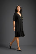 Load image into Gallery viewer, Black Short Sleeves Cut-Out Embroidered Dress