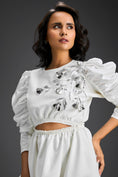 Load image into Gallery viewer, White Midriff Cut-Out Floral Embroidered Dress