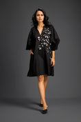 Load image into Gallery viewer, Black Dress with Green Metallic Floral Embroidery