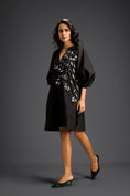 Load image into Gallery viewer, Black Dress with Green Metallic Floral Embroidery