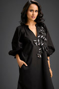 Load image into Gallery viewer, Black Dress with Green Metallic Floral Embroidery