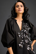 Load image into Gallery viewer, Black Dress with Green Metallic Floral Embroidery