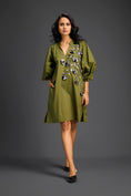 Load image into Gallery viewer, Green Metallic Floral Embroidered Dress