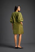 Load image into Gallery viewer, Green Metallic Floral Embroidered Dress