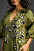 Load image into Gallery viewer, Green Metallic Floral Embroidered Dress