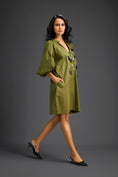 Load image into Gallery viewer, Green Metallic Floral Embroidered Dress