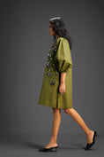 Load image into Gallery viewer, Green Metallic Floral Embroidered Dress
