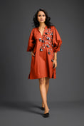 Load image into Gallery viewer, Rust Metallic Floral Embroidered Dress