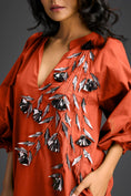 Load image into Gallery viewer, Rust Metallic Floral Embroidered Dress
