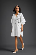 Load image into Gallery viewer, White Metallic Floral Embroidered Dress
