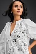 Load image into Gallery viewer, White Metallic Floral Embroidered Dress