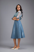 Load image into Gallery viewer, Blue Sheer Embroidered Organza Top With 3D Skirt