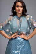 Load image into Gallery viewer, Blue Sheer Embroidered Organza Top With 3D Skirt