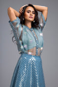 Load image into Gallery viewer, Blue Sheer Embroidered Organza Top With 3D Skirt
