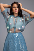 Load image into Gallery viewer, Blue Sheer Embroidered Organza Top With 3D Skirt
