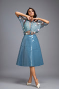 Load image into Gallery viewer, Blue Sheer Embroidered Organza Top With 3D Skirt