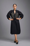 Load image into Gallery viewer, Black Metallic Panel Midi Dress