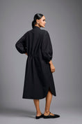 Load image into Gallery viewer, Black Metallic Panel Midi Dress