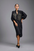 Load image into Gallery viewer, Black Metallic Panel Midi Dress