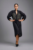 Load image into Gallery viewer, Black Metallic Panel Midi Dress
