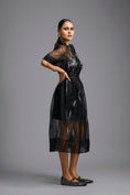 Load image into Gallery viewer, Sheer Black Sculpted Midi Dress