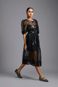 Load image into Gallery viewer, Sheer Black Sculpted Midi Dress