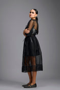 Load image into Gallery viewer, Sheer Black Sculpted Midi Dress
