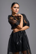 Load image into Gallery viewer, Sheer Black Sculpted Midi Dress