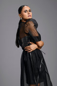 Load image into Gallery viewer, Sheer Black Sculpted Midi Dress