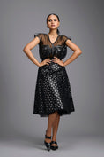 Load image into Gallery viewer, Black Sculpted Organza Corset Top with Geometric Cutwork Midi Skirt