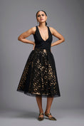 Load image into Gallery viewer, Black & Gold Metallic Sculpted Cutwork Midi Skirt with Bodysuit