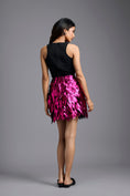 Load image into Gallery viewer, Black Deep-Neck Bodysuit with Metallic Pink Geometric Mini Skirt