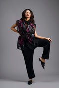 Load image into Gallery viewer, Black Organza Top with Pink Motifs