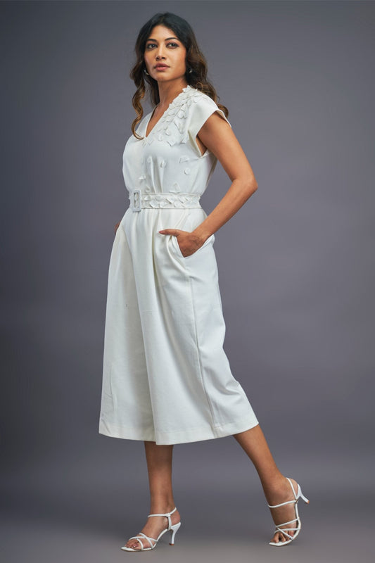 White Jumpsuit With Slef Confetti Detailing