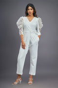 Load image into Gallery viewer, White Overlap Jumpsuit With Attached Belt