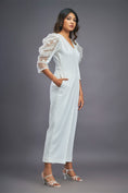 Load image into Gallery viewer, White Overlap Jumpsuit With Attached Belt